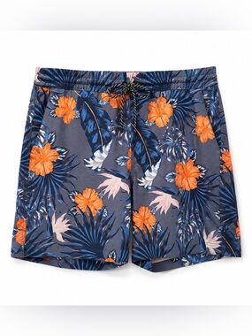 Hurley Men’s Large Hybrid Volley Swim Shorts Blue Orange Tropical Hibiscus